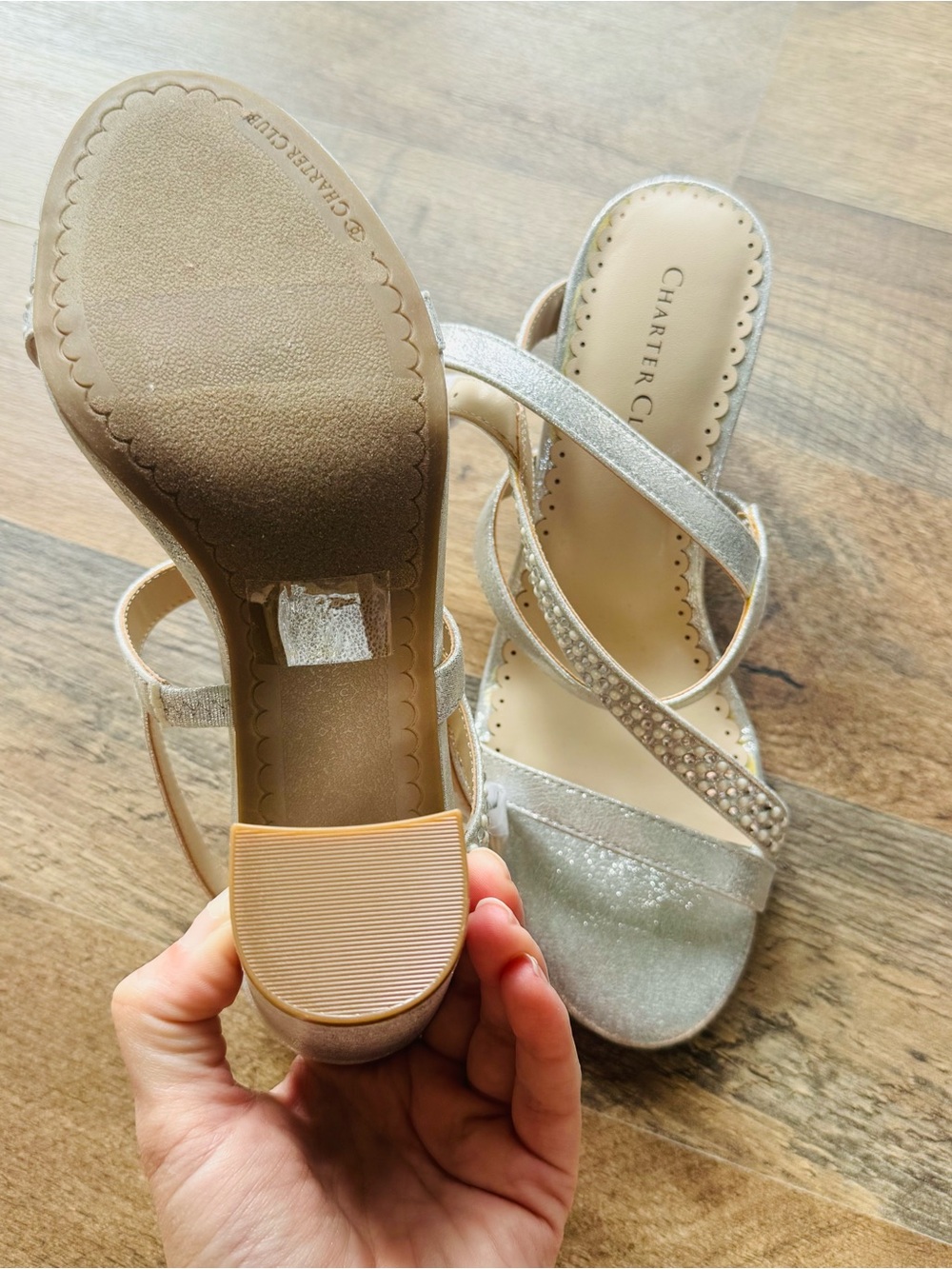 Charter Club Silver Rhinestone Low Block Heel Sandals Size 5.5 NWOB - Picture 7 of 8
